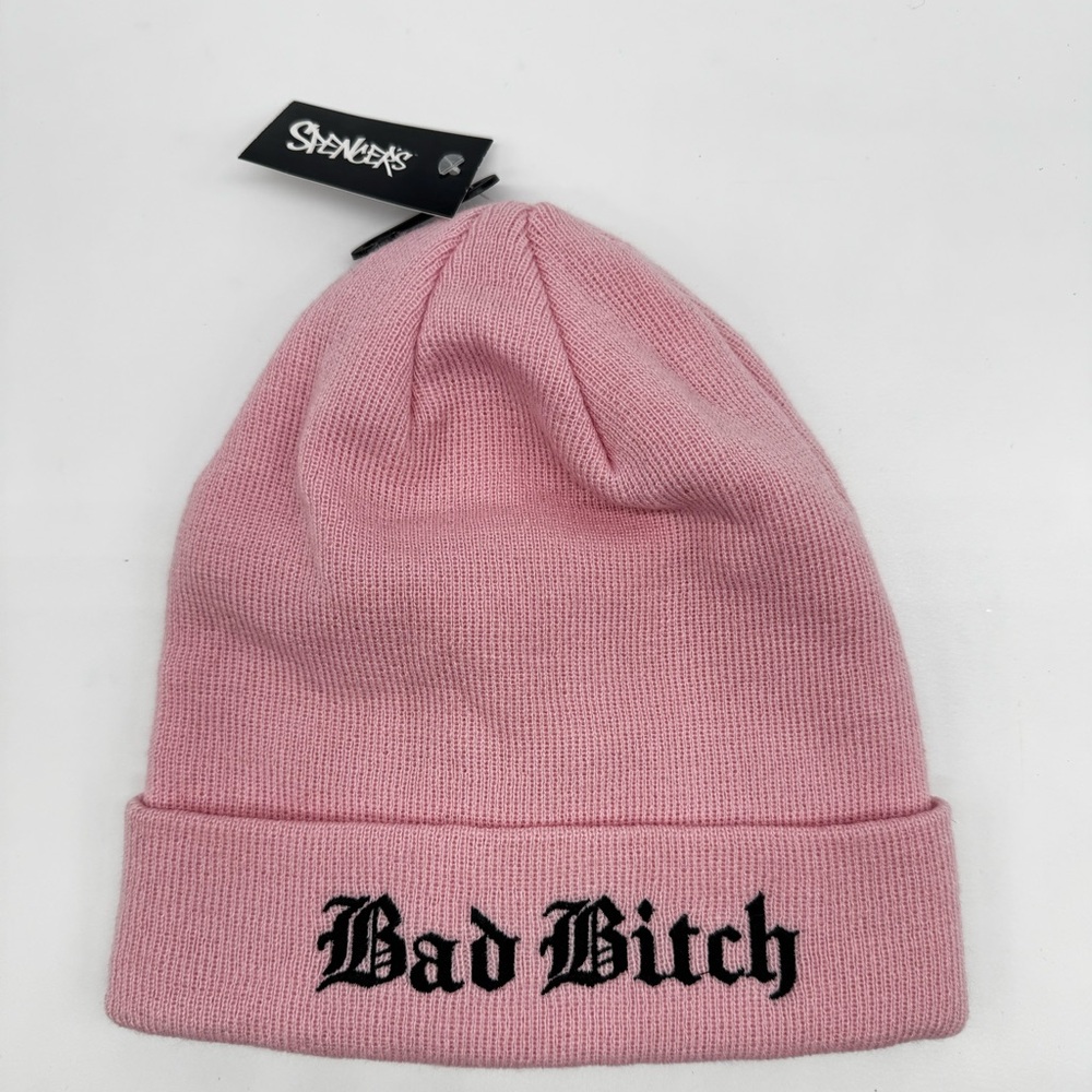 Bad B*tch Embroidered Beanie Skull NWT Knit Ski Hat Winter Cap, Pink and Black